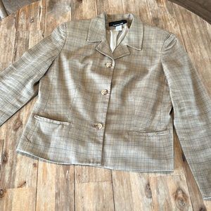 Linen blend blazer, beige and gray plaid, size 12